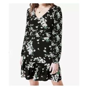 Oasis Dress Long Sleeved Floral Print Black Green Sz 14 NWT